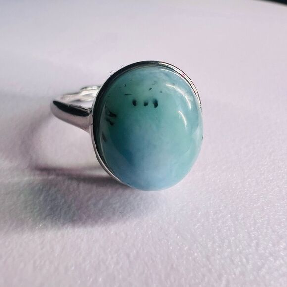 Larimar Crystal Oval Gemstone Ring Size‎ 6 Adjustable (#6) - Picture 9 of 15